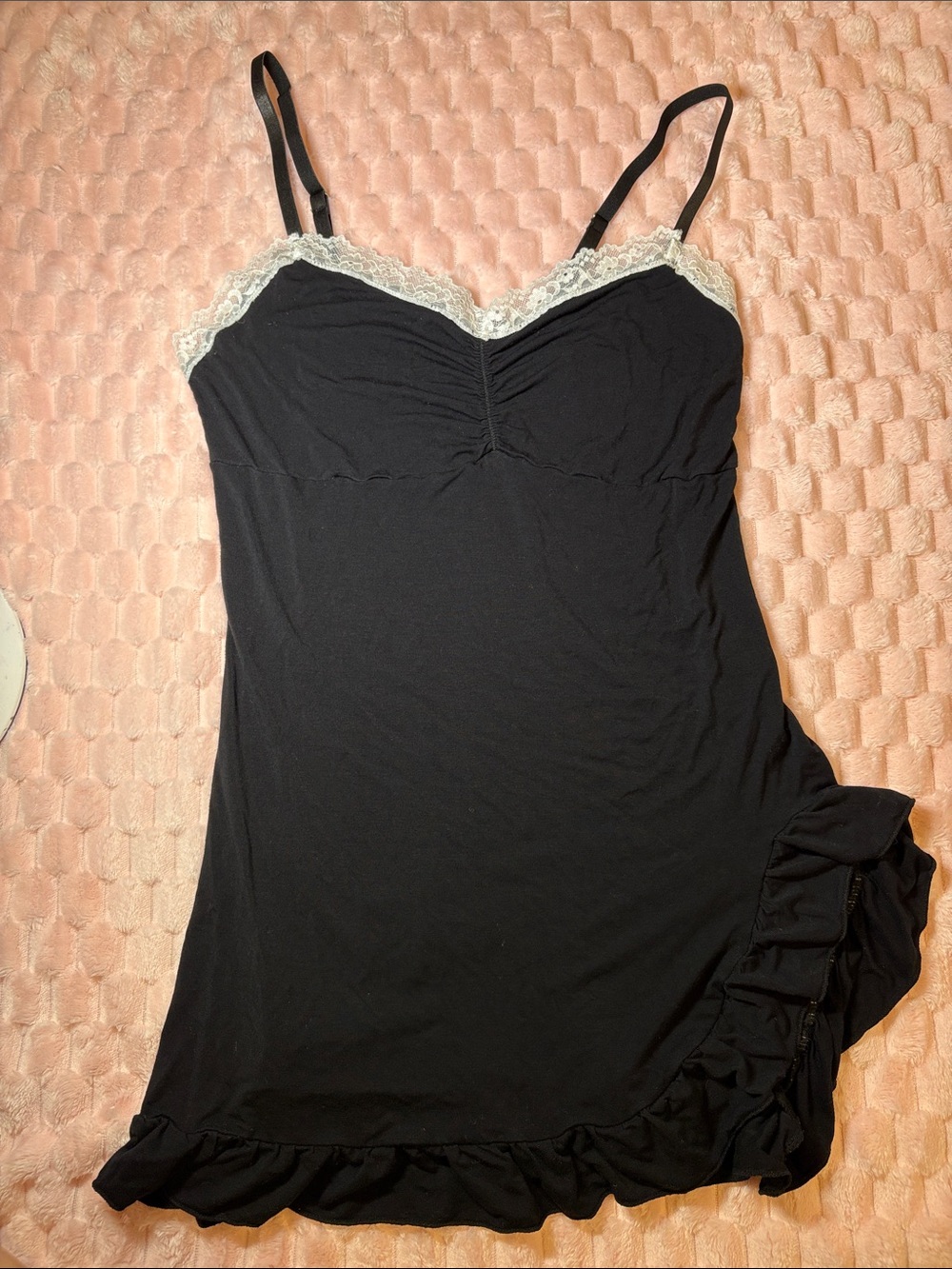 White Lace-Trim With A Ruffle Bottom Sleep Top